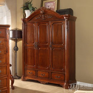 里外美式三門衣柜 橡膠木實木的經典之選